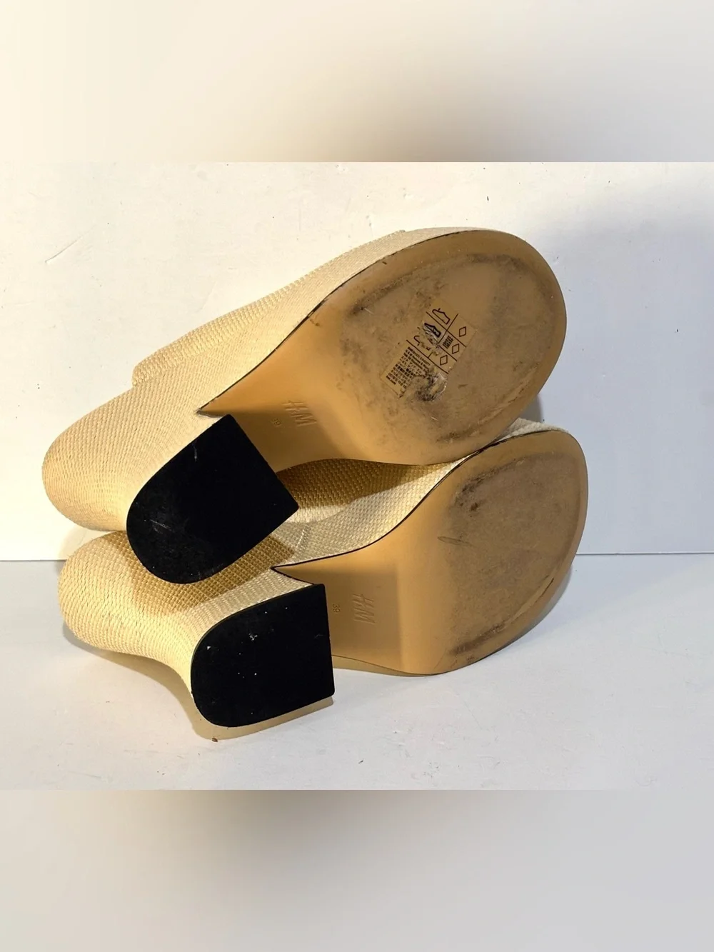 H&M Cream Woven Platform Mule Heels Size 8.5